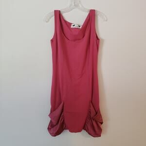 Robin Pink Shift Dress Sleeveless Drop Ruffle Patch Pockets Size Small